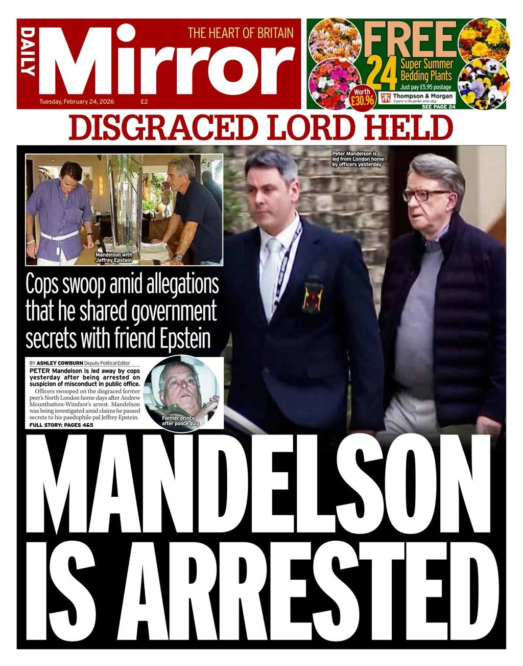 Peter Mandelson Arrested Amid Jeffrey Epstein Links